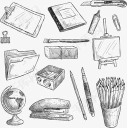 免费下载16款手绘文化用品矢量素材，高清装饰图案PSD尽在千库网